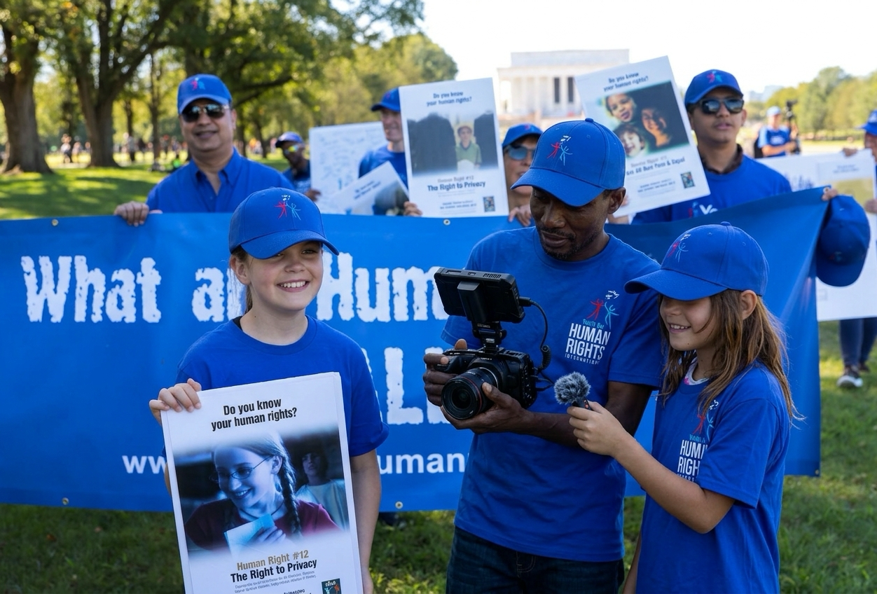 Young filmmakers shooting a video at a historic site